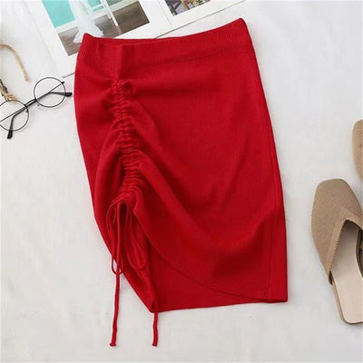 High Waist Knit Skirt - Ribbed Stretch Bodycon Mini