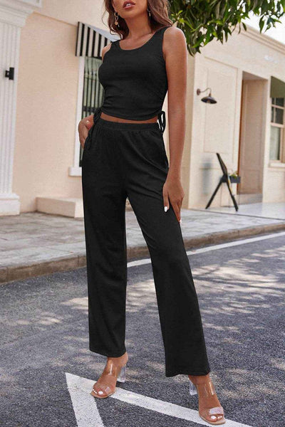 Drawstring Tank - Long Sleeve Cover Up and Pants Set