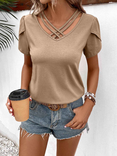 Ivy Lane Strappy V-Neck Petal Sleeve Top