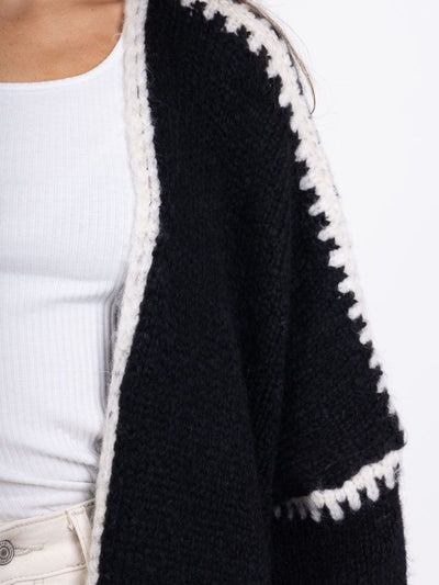 Double Take Contrast Open Front Dropped Shoulder Cardigan - Fashions Envy