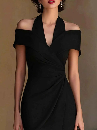 Cold Shoulder Midi Dress - Chic Halter Neck