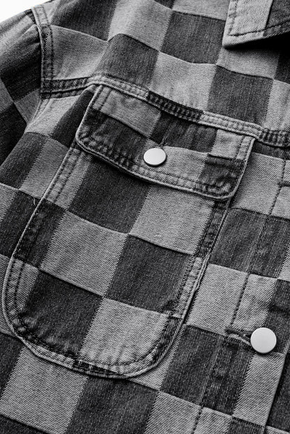 Checkered Button Up Denim Jacket