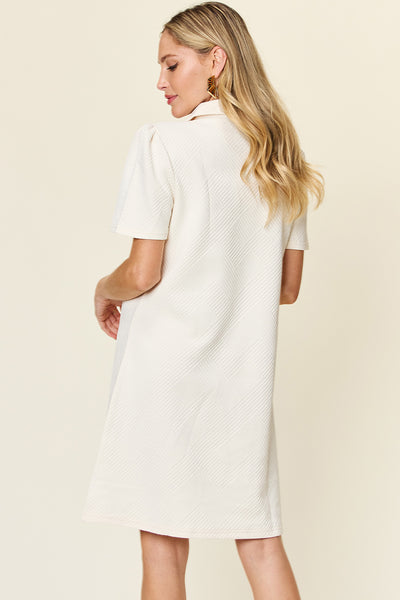 Double Take Full Size Texture Collared Neck Short Sleeve Dress