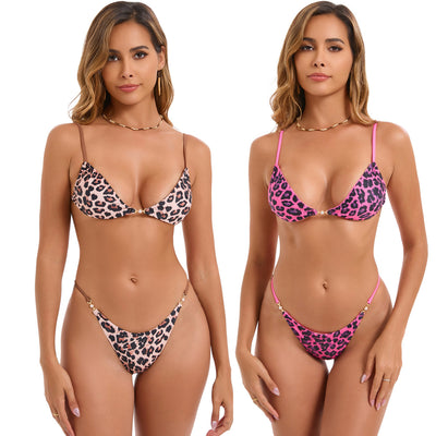 Multi-color Leopard Three-point Bikini Swimsuit Set