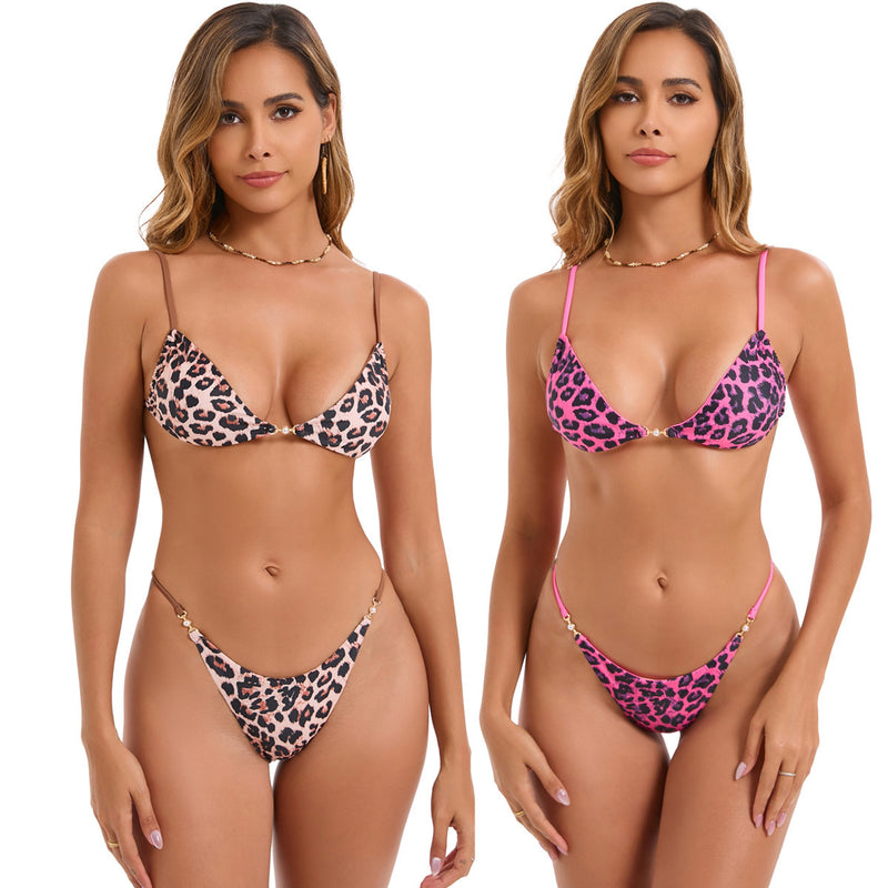 Multi-color Leopard Three-point Bikini Swimsuit Set