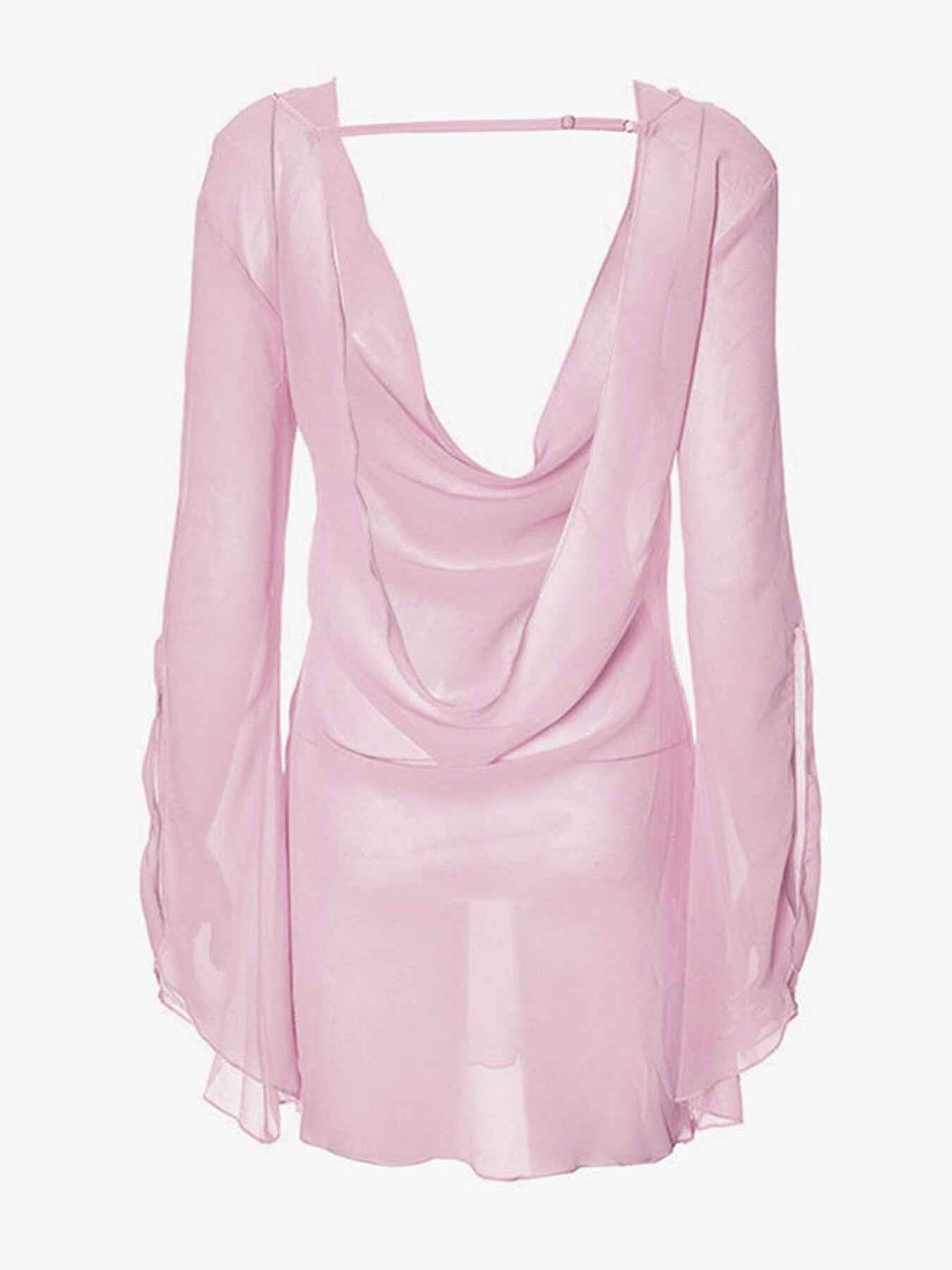 Purple Powder Sheer Mini Dress - Plunge Backless Chiffon