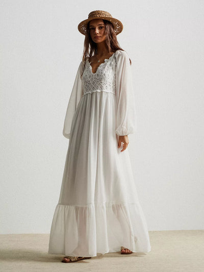 Bohemian Dreams Dress - Crochet Lace Maxi Boho Style - Fashions Envy