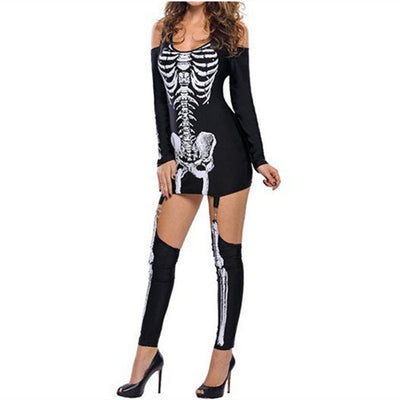 Skeleton Print Sexy Off-shoulder Halloween Costume