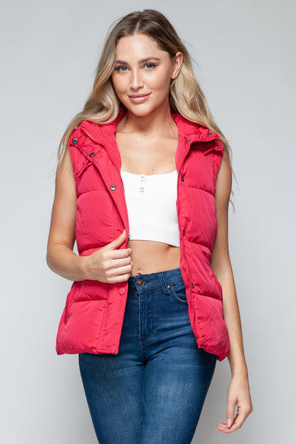 Magenta Snap and Zip Closure Hooded Vest