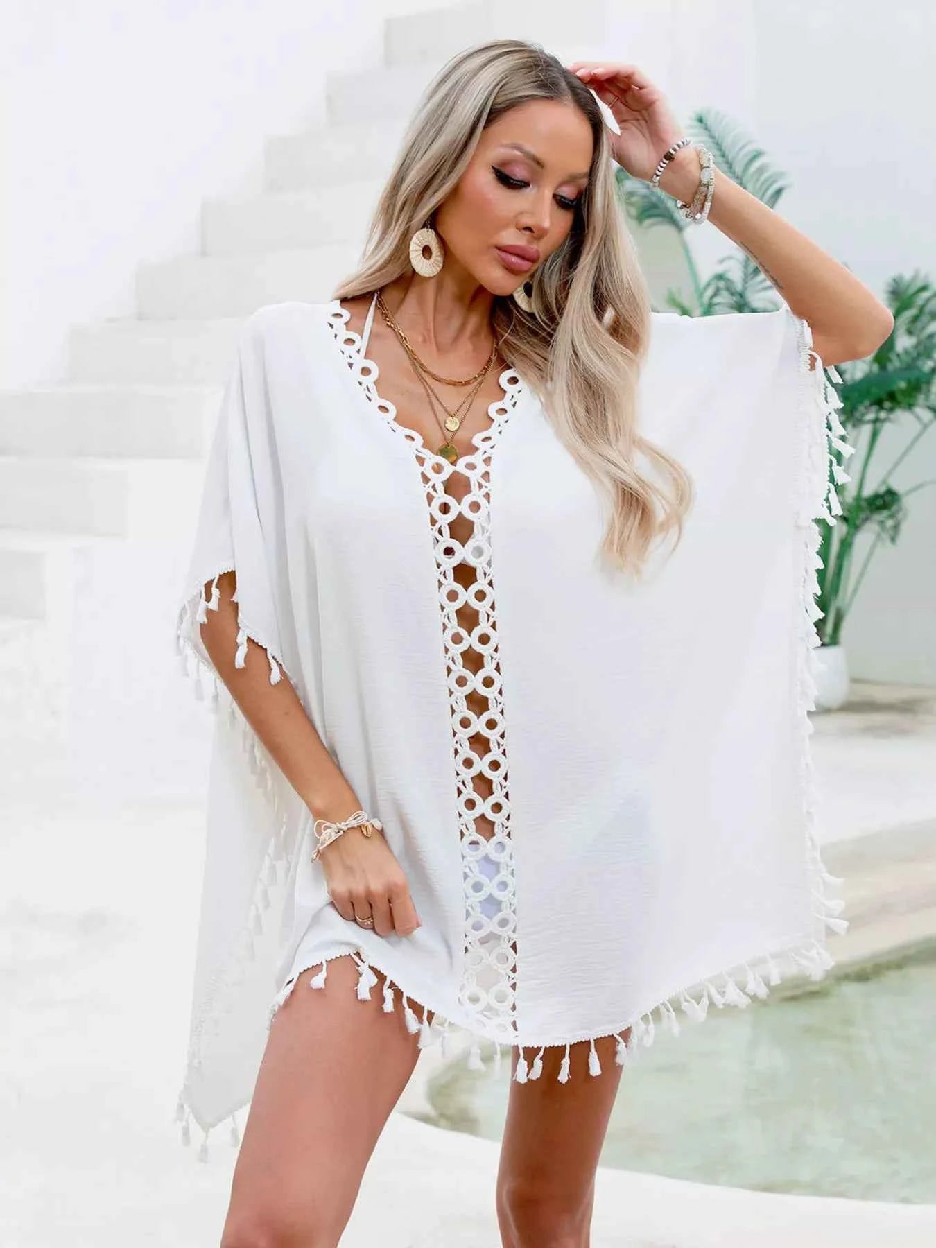 Crochet Trim Tassel Cover-Up Dress
