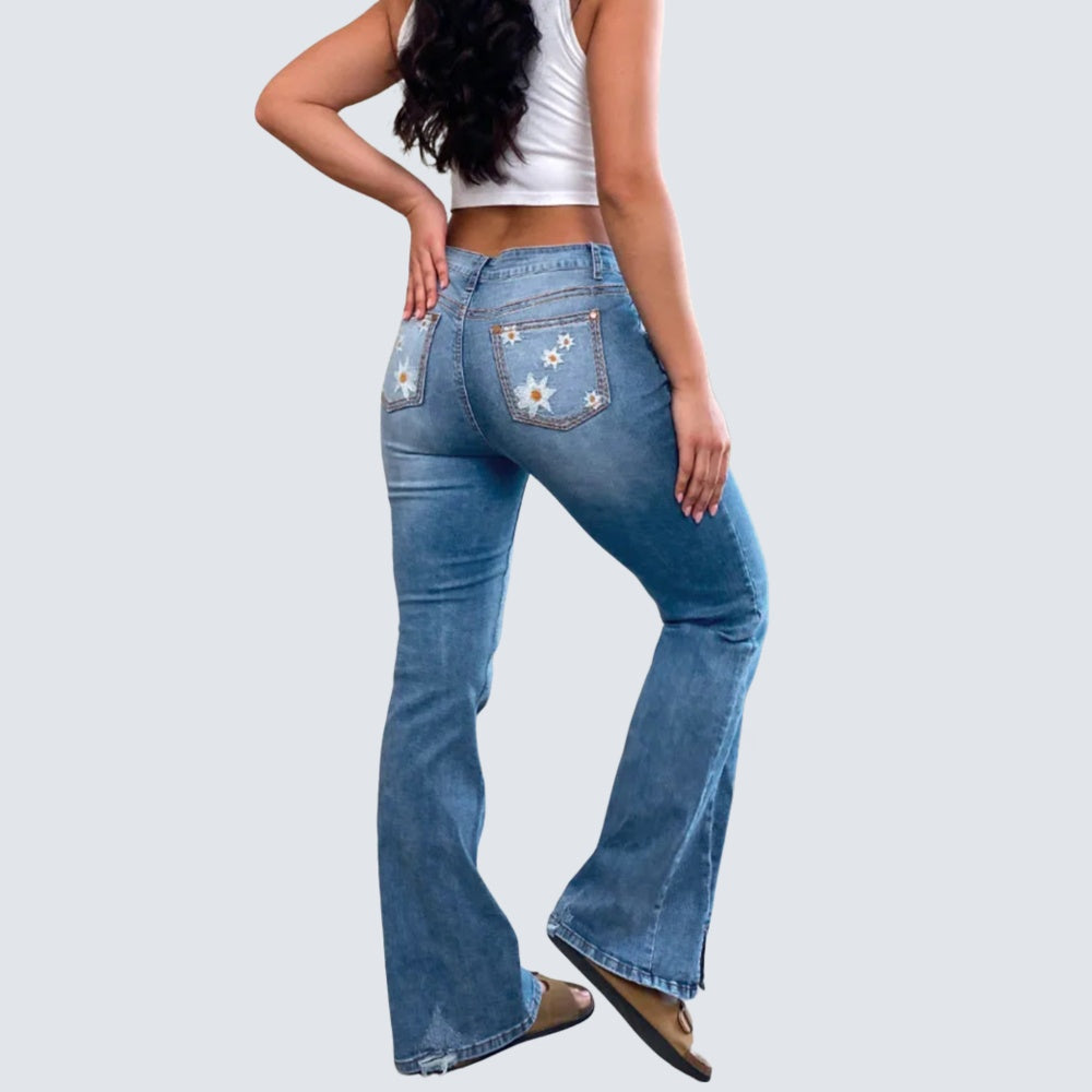 High-Waist Star Patch Slit Leg Jeans - Y2K Retro Denim