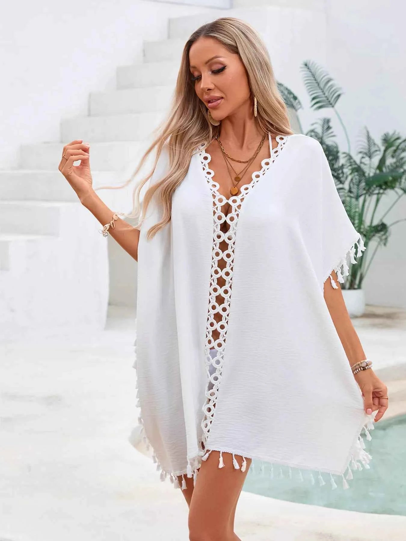 Crochet Trim Tassel Cover-Up Dress