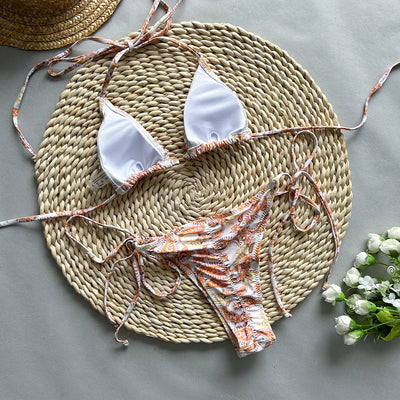 Printed Strap Triangle Bikini Set - Tie Top Chic Beach