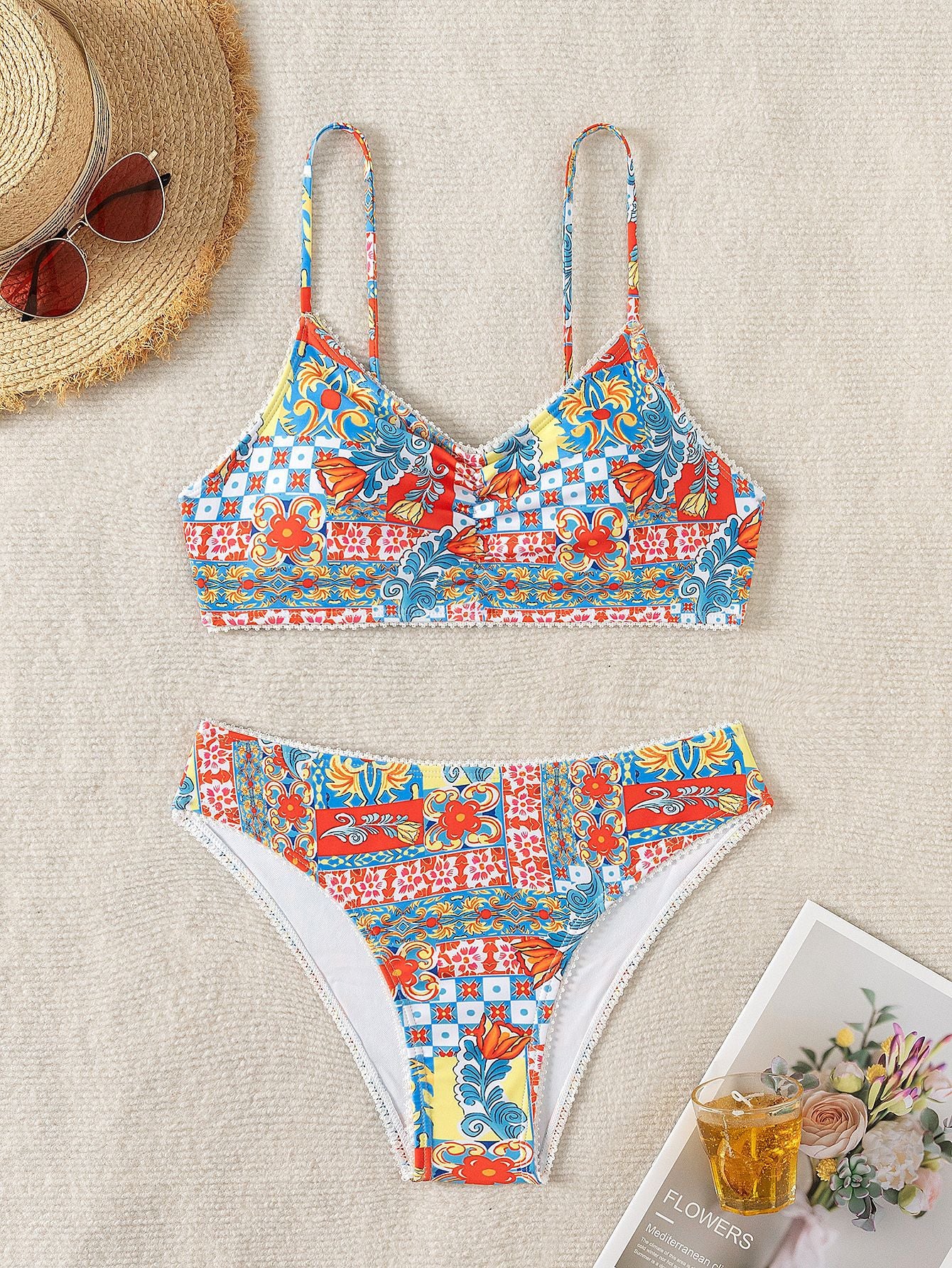 Patchwork Bikini - High-Waisted Bohemian Print - Fashions Envy