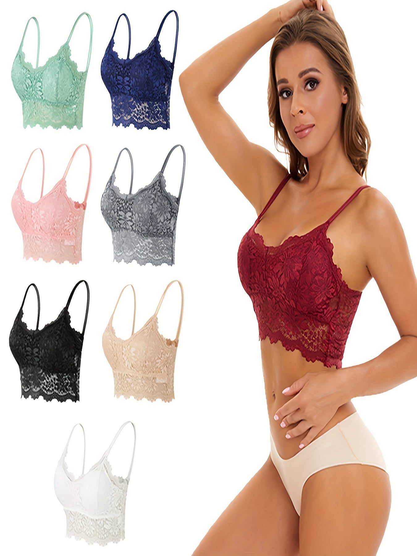 Exquisite Semi-Sheer Pattern Elegant Lace Bra with Detachable Mat