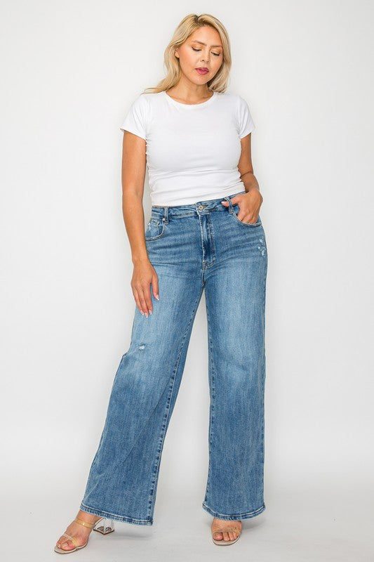 Full Size High Rise Wide Leg Jeans with Pockets