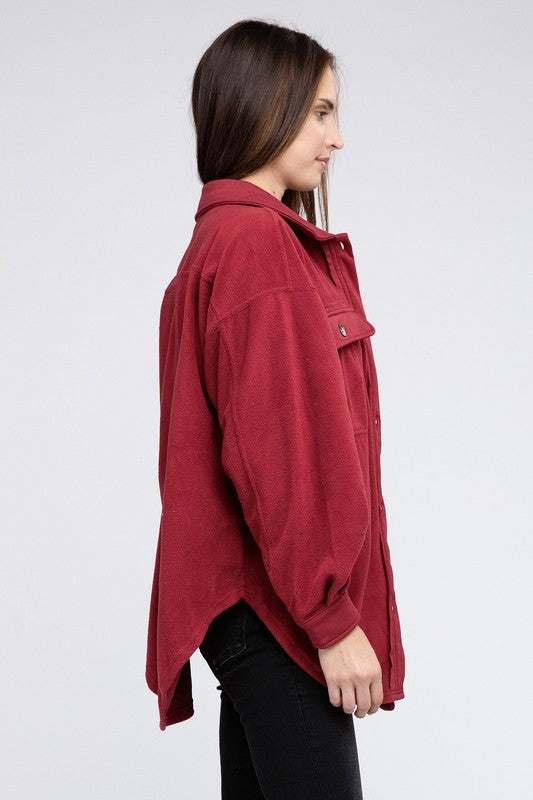 Fleece Buttoned Down Long Sleeve Oversized Jacket