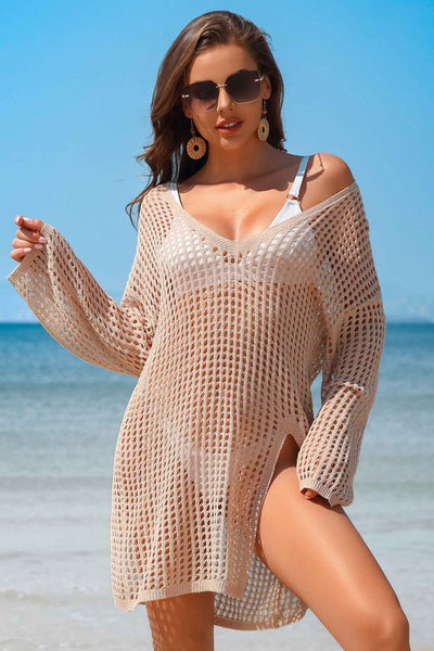 Crochet Side Split Beach Coverups Swimwear Dress - Fashions Envy