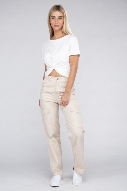 Everyday Casual Wear Elastic-Waist Cargo Pants