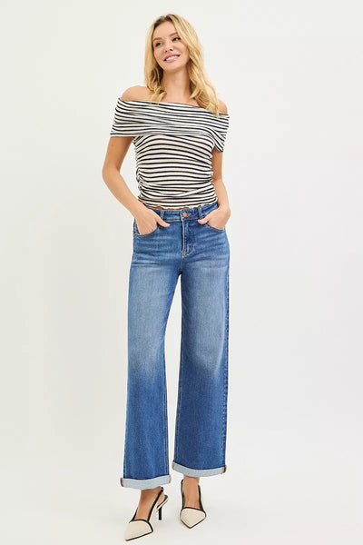 RISEN High Rise Jeans Women - Relaxed Fit Ankle Cuff - Fashions Envy