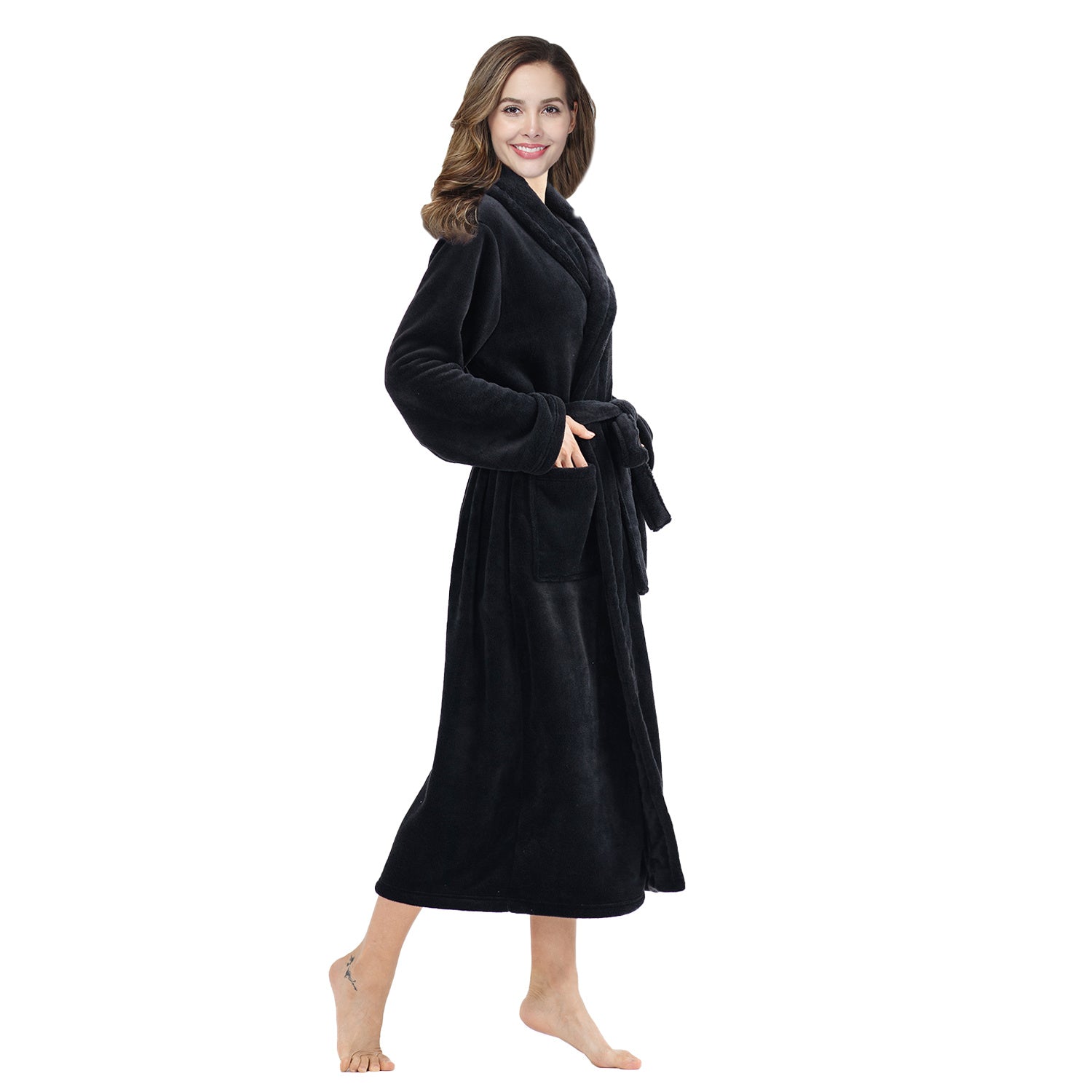 Plush Fleece Bathrobe - Ultra Soft Long Robe for Women