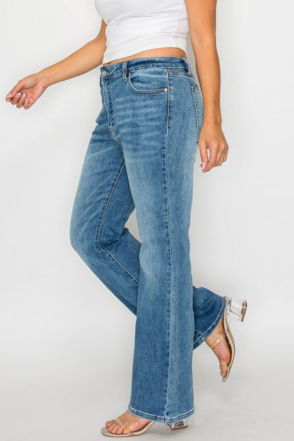 Medium Blue Full Size Cat's Whiskers Mid Rise Bootcut Jeans