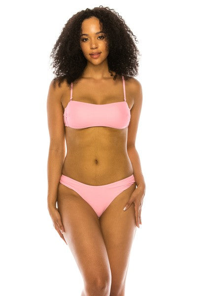 Removable Straps Basic Bandeau High Cut Bikini Swimsuit