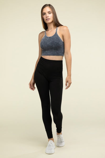 Washed Ribbed Seamless Cropped Cami Top - Fashions Envy