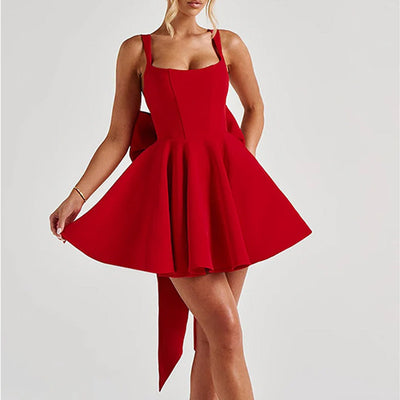 Summer Halter Mini Dress - Backless Large Bow Corset