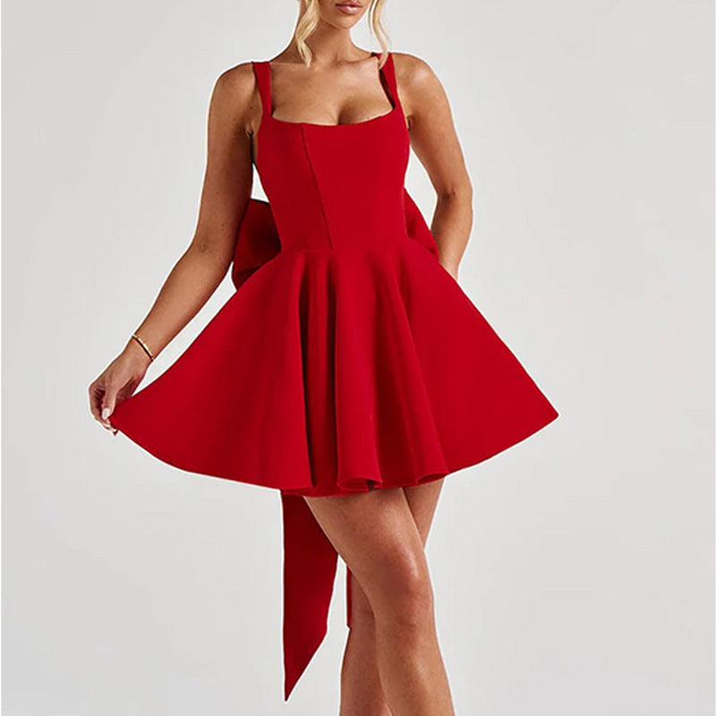Summer Halter Mini Dress - Backless Large Bow Corset