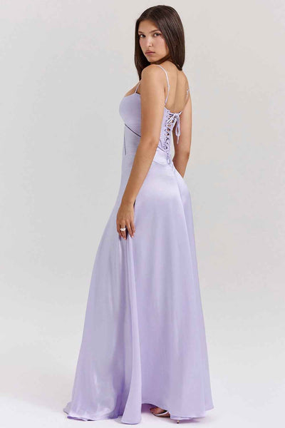 Corset Back Maxi Dress - Spaghetti Strap Slim Fit Camisole Gown