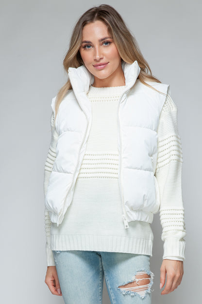 Off White Fine Fur Lining Quilted Pocketed Vest