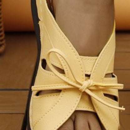 Tied Open Toe Low Heel Sandals - Fashions Envy