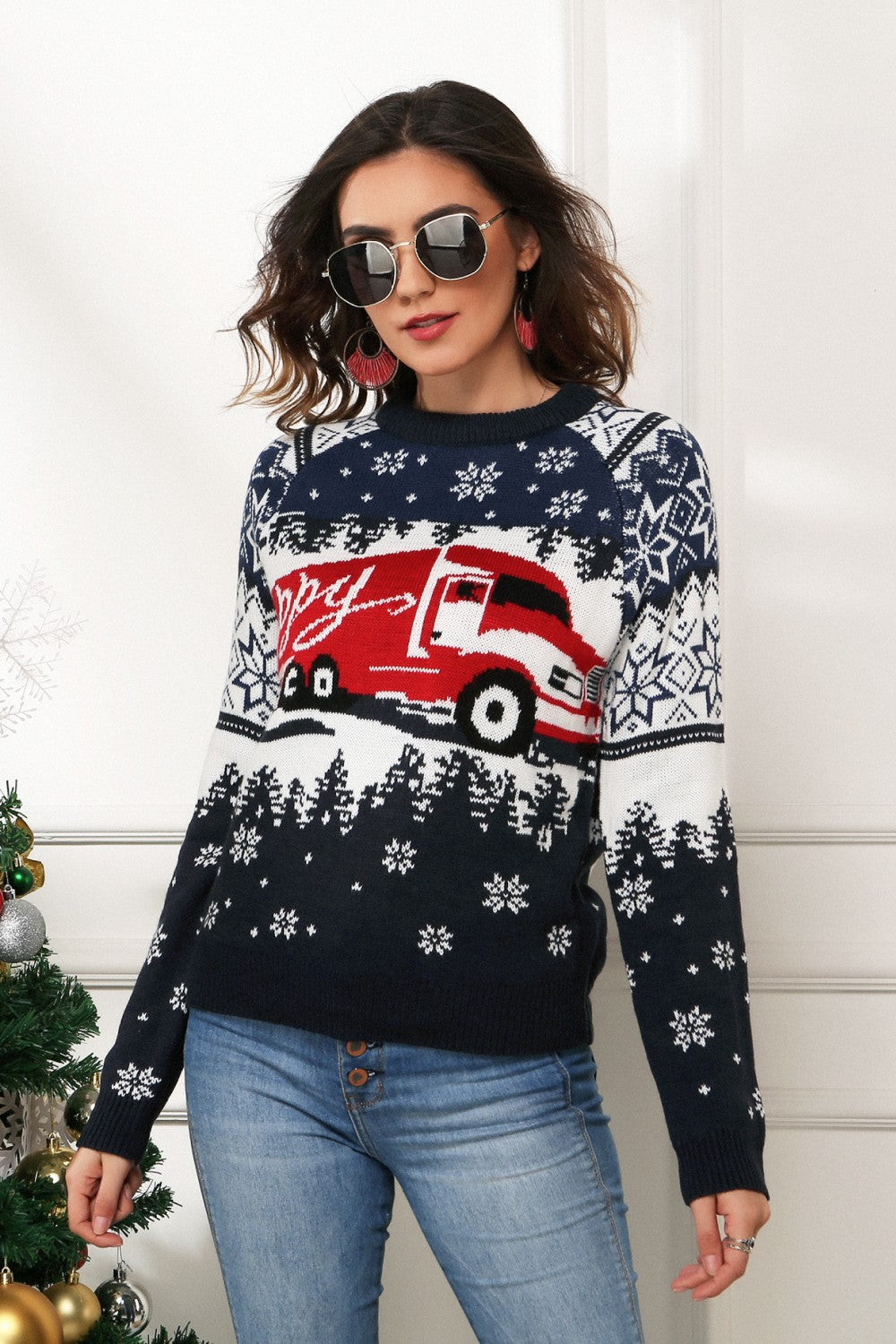 HAPPY Christmas Raglan Sleeve Sweater - Fashions Envy