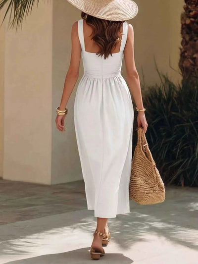 Ruched Sweetheart Neck Midi Dress