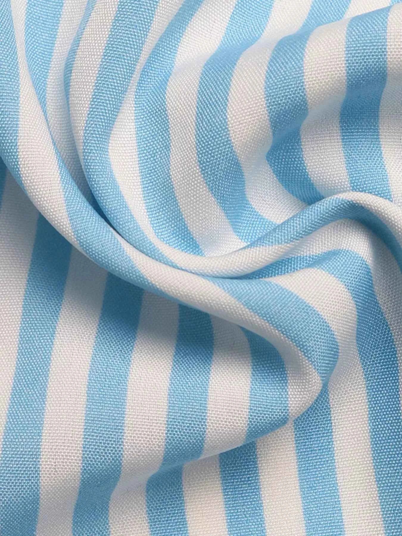 Striped Casual Romper - Crisscross Back Tie Shorts