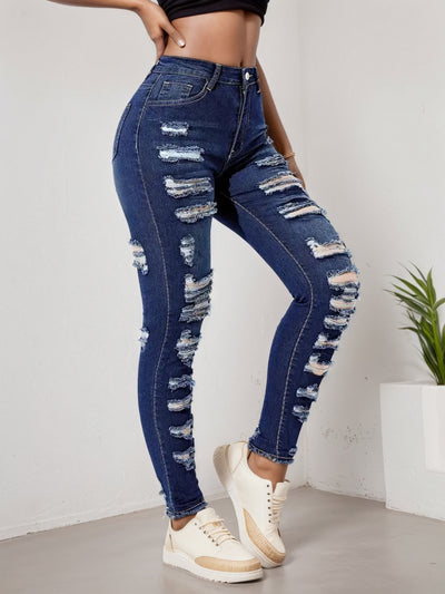 Cropped Jeans Women - Ripped High Stretch Street Style