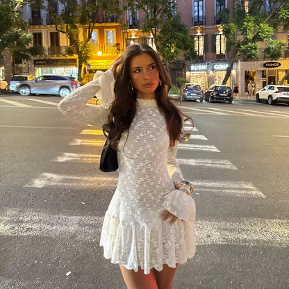 Lace Romance Dress - Sheer Long Sleeve Elegance