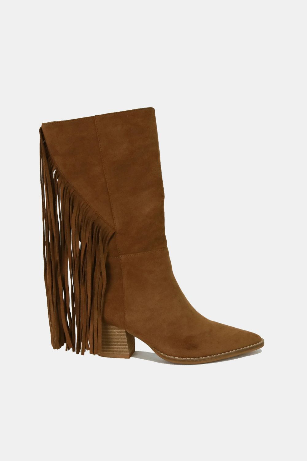 Coffee Suede Fringe Point Toe Boots