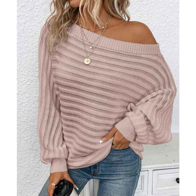 Off-Shoulder Sweater - Cozy Batwing Knit Top