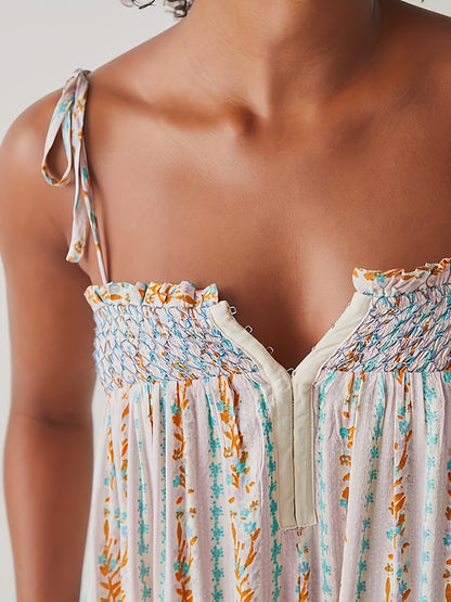 Sleeveless Flowy Vibrant Striped Jumpsuit with Lace Trim