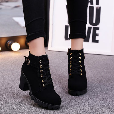Cross Strap Ankle Boots - Edgy Buckle Combat Booties