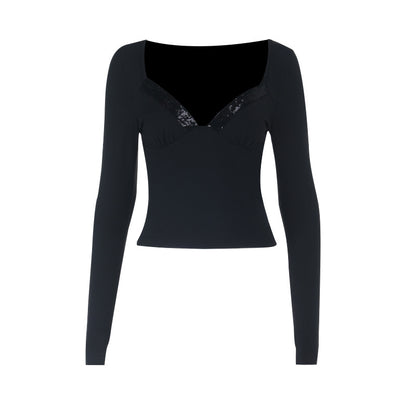 Sequin Lace Top - Long Sleeve Patchwork Style