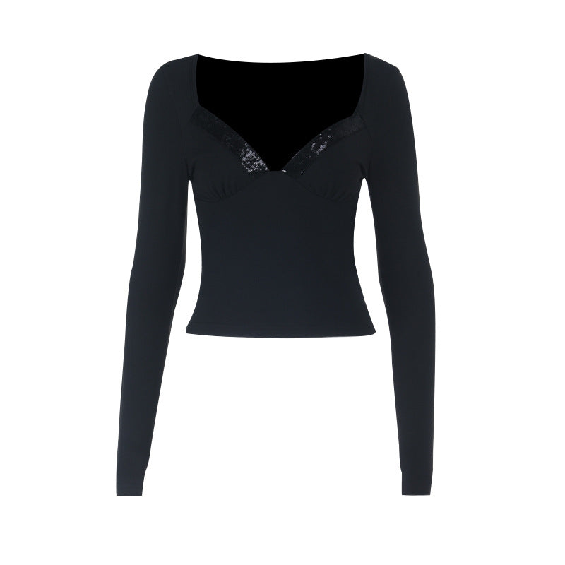 Sequin Lace Top - Long Sleeve Patchwork Style