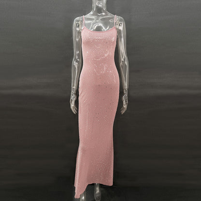 Diamond Mermaid Long Dress - Shiny Suspender Style - Fashions Envy