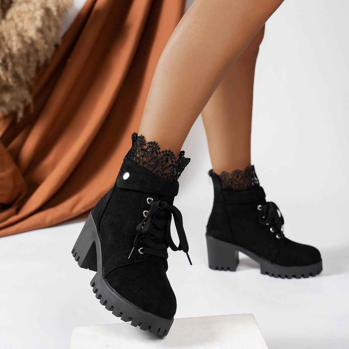 Chunky Heel Martin Boots - Lace-Up Platform Ankle Boots - Fashions Envy
