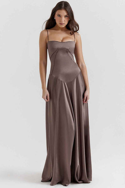 Corset Back Maxi Dress - Spaghetti Strap Slim Fit Camisole Gown