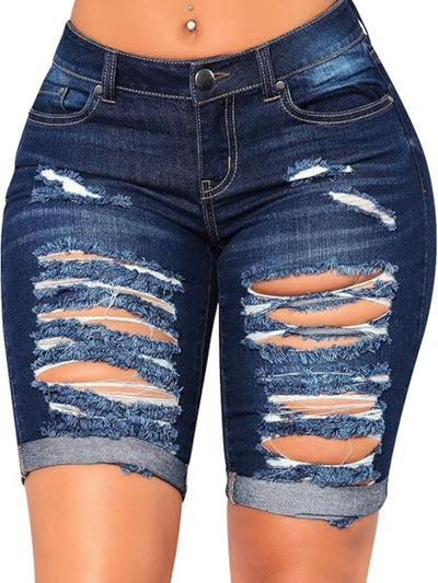 Five Quarter Ripped Shorts - 2025 Slim Fit Street Style - Fashions Envy