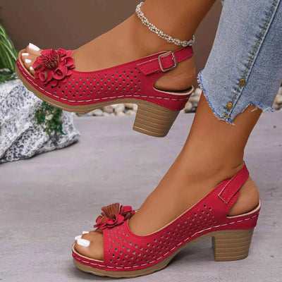 Floral Accent Block Heel Sandals