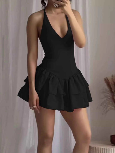 Crisscross Layered Ruffle Hem Mini Dress